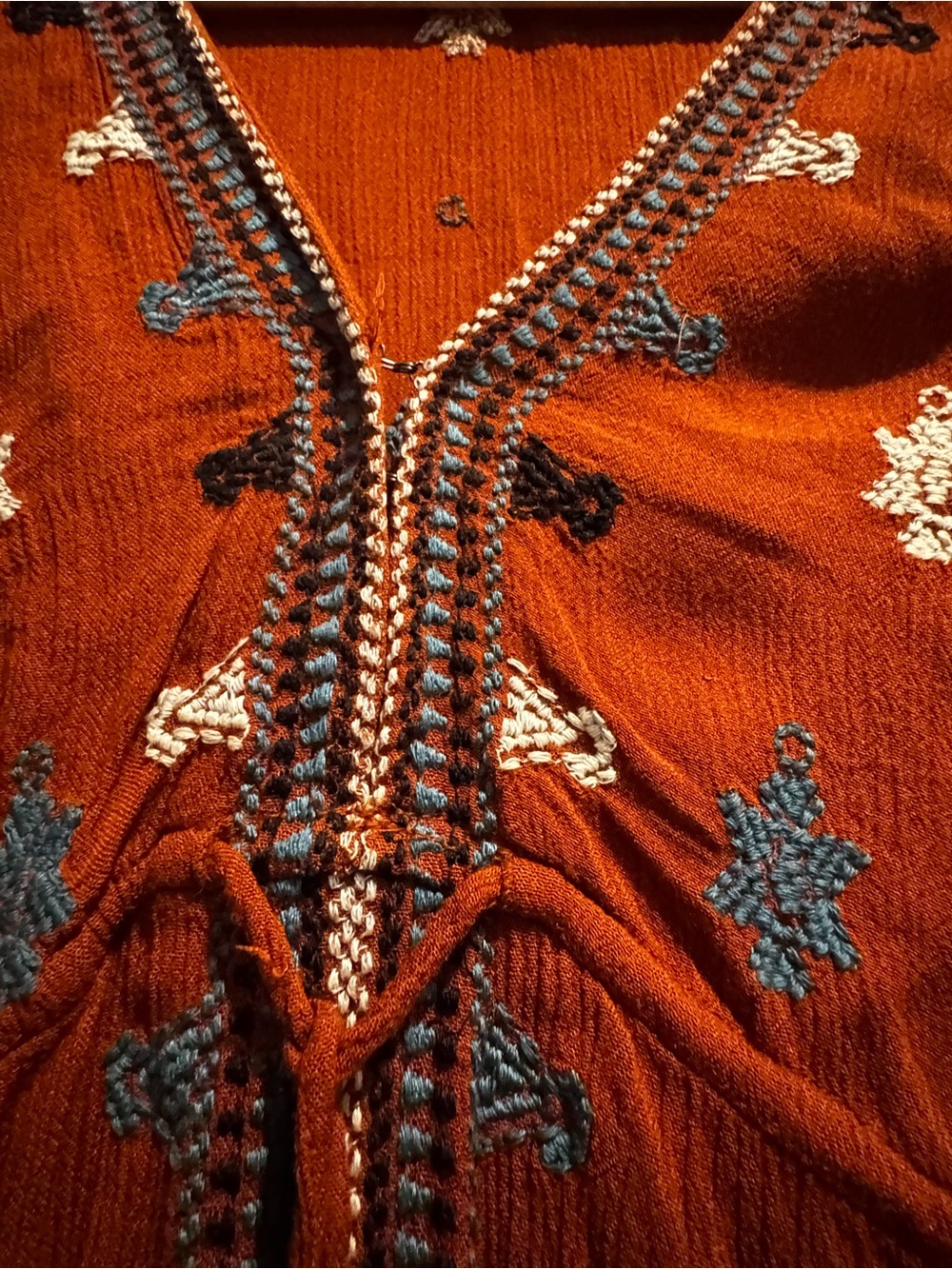 Free People Rust Embroidered Boho Mini Dress Size Small - Picture 3 of 13